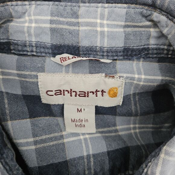 Carhartt Shirt Mens Medium Blue Gray Plaid Short Sleeve Button Up Workwear - Picture 9 of 10